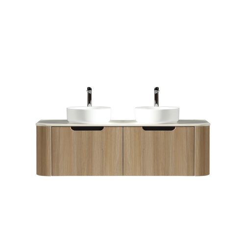 Meuble 140 Cm Chêne Clair Aquagiro Double Vasque À Poser Blanc Mat