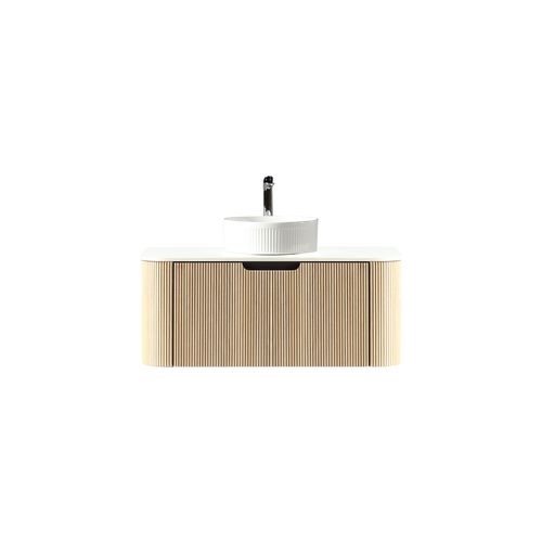 Meuble 120 Cm Chêne Clair Aquagiro Avec Vasque À Poser Blanche Wave