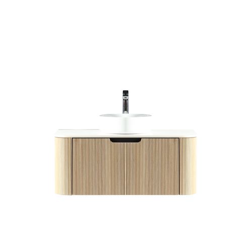 Meuble 100 Cm Chêne Clair Aquagiro Avec Vasque À Poser Blanche Wave