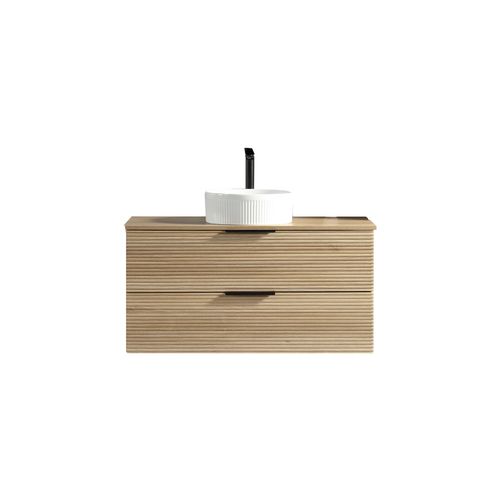 Meuble 120 Cm Chêne Clair Avec Vasque À Poser Blanc Wave Aqualinea