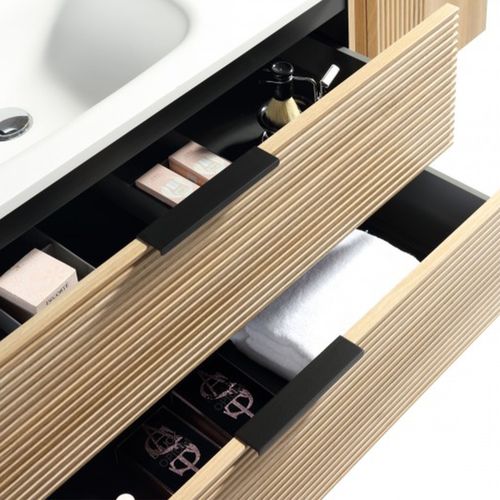 Meuble 120 Cm Chêne Clair Avec Vasque À Poser Blanc Wave Aqualinea
