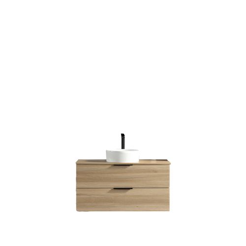 Meuble 100 Cm Chêne Clair Avec Vasque À Poser Blanc Wave Aqualinea