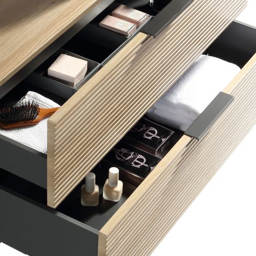 Meuble 100 Cm Chêne Clair Avec Vasque À Poser Blanc Brillant Aqualinea