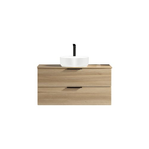 Meuble 100 Cm Chêne Clair Avec Vasque À Poser Blanc Brillant Aqualinea