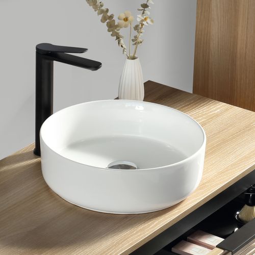 Meuble 100 Cm Chêne Clair Avec Vasque À Poser Blanc Brillant Aqualinea