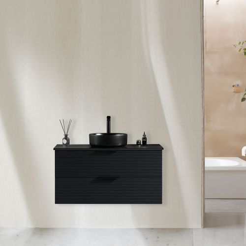 Meuble Avec Vasque À Poser 100 Cm Noir Aqualinea