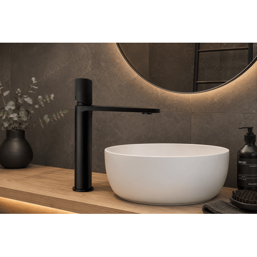 Robinet Mitigeur Haut Strié Noir Mat