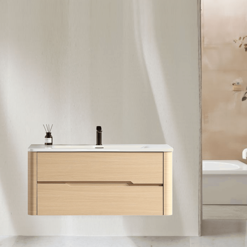 Meuble de salle de bain Aquabale avec vasque 100 cm effet chêne naturel