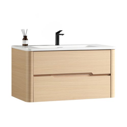 Meuble de salle de bain Aquabale avec vasque 100 cm effet chêne naturel