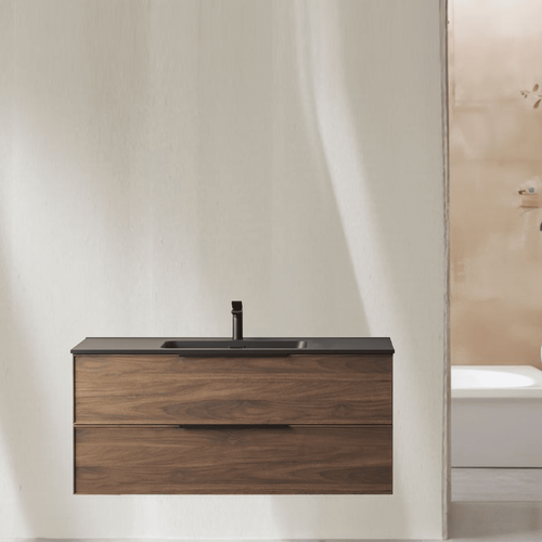 Meuble De Salle De Bain Avec Vasque Effet Noyer 100 Cm Aquasila