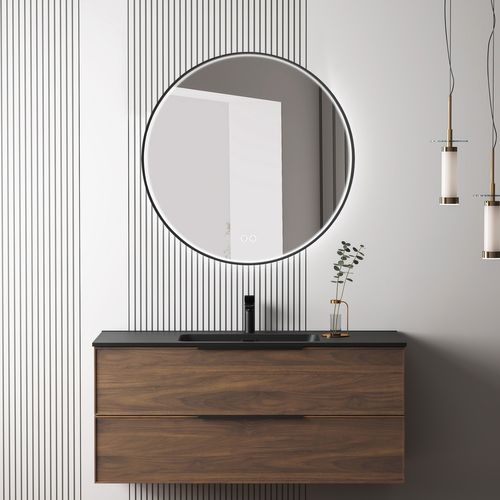 Meuble De Salle De Bain Avec Vasque Effet Noyer 100 Cm Aquasila