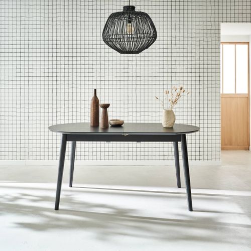 Table à Manger Extensible Noire Ovale Lisa 6 à 8 Places. 160 à 210 Cm
