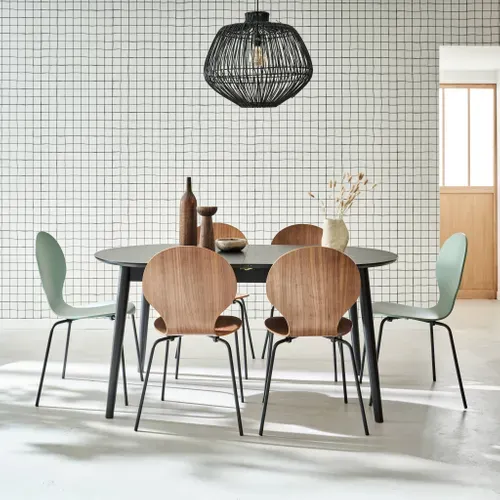 Table à Manger Extensible Noire Ovale Lisa 6 à 8 Places. 160 à 210 Cm