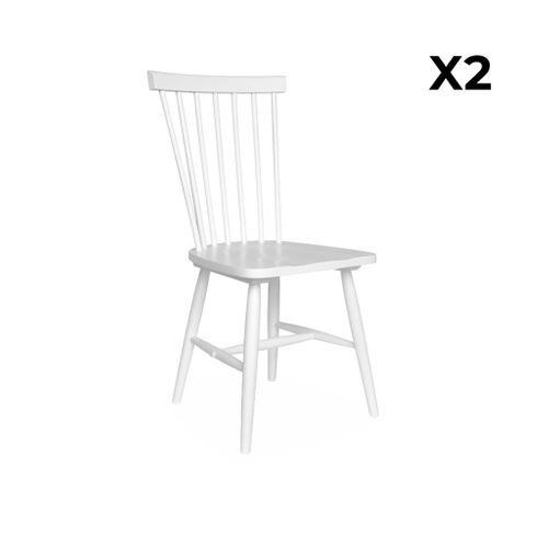 Lot De 2 Chaises Blanches à Barreaux En Bois D'hévéa. Romie. L 50.8 X P 44.2 X H 90cm.