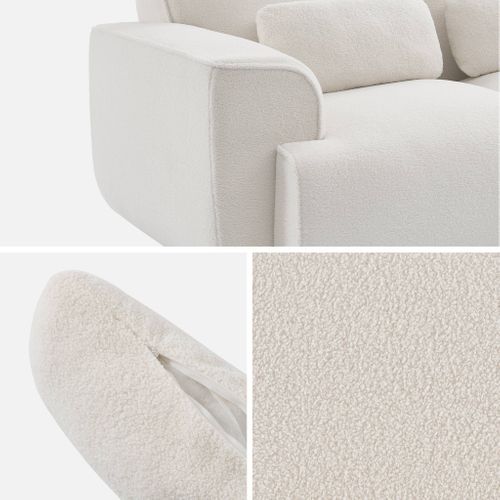 Canapé 2 Places. Tissu Bouclette. 2 Coussins Déhoussables. Wallas  L 178 X P 97.5 X H 73cm