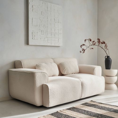 Canapé 2 Places. Tissu Bouclette. 2 Coussins Déhoussables. Wallas  L 178 X P 97.5 X H 73cm