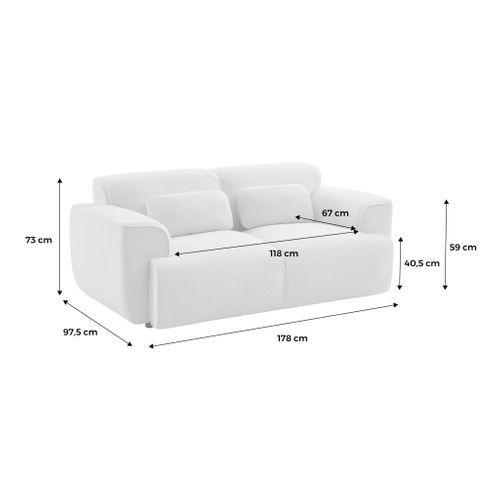 Canapé 2 Places. Tissu Bouclette. 2 Coussins Déhoussables. Wallas  L 178 X P 97.5 X H 73cm