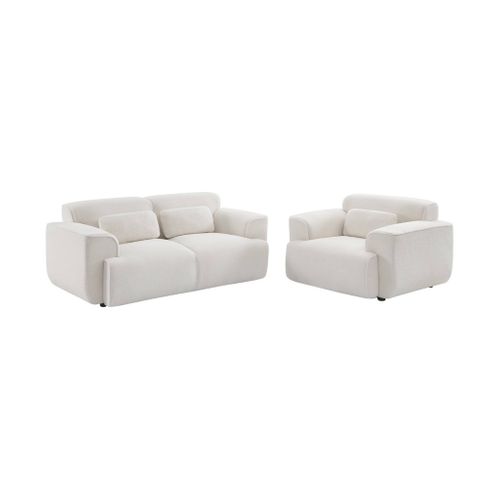 Canapé 2 Places. Tissu Bouclette. 2 Coussins Déhoussables. Wallas  L 178 X P 97.5 X H 73cm