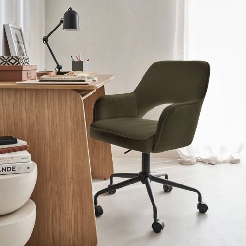 Chaise De Bureau à Roulettes Bouclettes Kaki Foncé. Jim. L 60 X P 62 X H 89 / 99cm.
