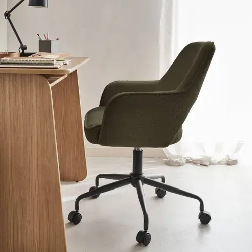 Chaise De Bureau à Roulettes Bouclettes Kaki Foncé. Jim. L 60 X P 62 X H 89 / 99cm.