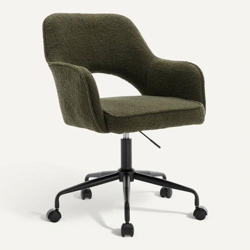 Chaise De Bureau à Roulettes Bouclettes Kaki Foncé. Jim. L 60 X P 62 X H 89 / 99cm.