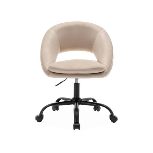 Chaise De Bureau Ronde à Roulettes En Velours Blanc Cassé. Pam. L 59 X P 60 X H 79 / 89cm