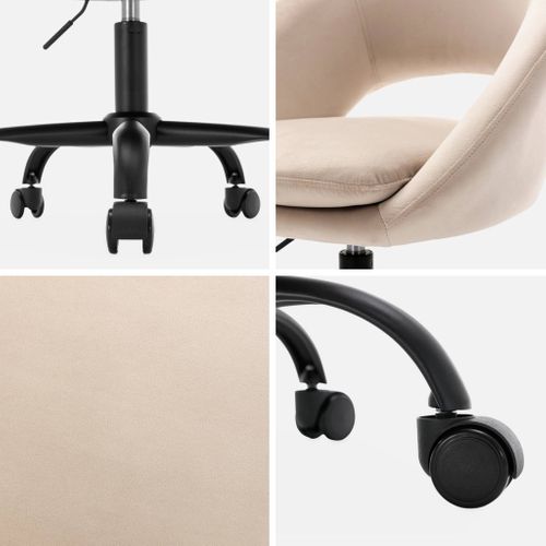 Chaise De Bureau Ronde à Roulettes En Velours Blanc Cassé. Pam. L 59 X P 60 X H 79 / 89cm