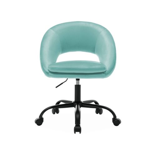 Chaise De Bureau Ronde à Roulettes En Velours Cyan. Pam. L 59 X P 60 X H 79 / 89cm.