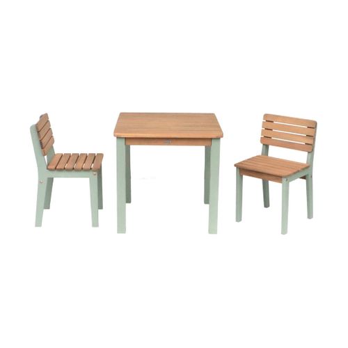 Table De Jardin Enfant Intérieur/extérieur Bois D'acacia + 2 Assises Vert De Gris