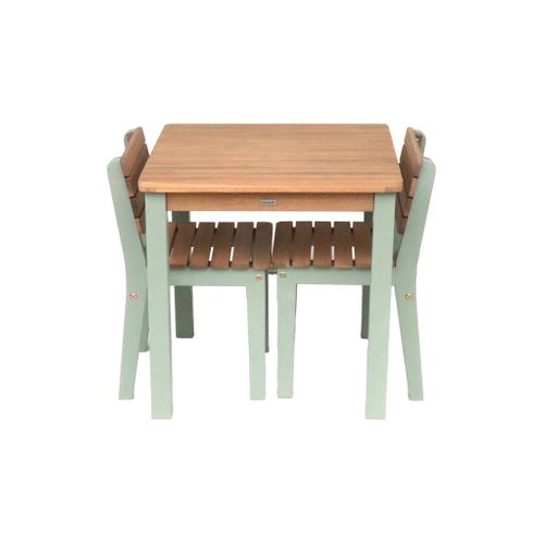 Table De Jardin Enfant Intérieur/extérieur Bois D'acacia + 2 Assises Vert De Gris
