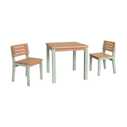Table De Jardin Enfant Intérieur/extérieur Bois D'acacia + 2 Assises Vert De Gris