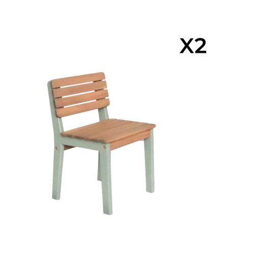 Table De Jardin Enfant Intérieur/extérieur Bois D'acacia + 2 Assises Vert De Gris