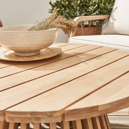Table Basse De Jardin Ronde En Bois D'acacia. Intérieur/extérieur D.80cm