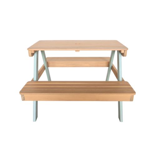Table De Pique-nique. Salon De Jardin Enfant Bois D'acacia + 2 Places Couleur Teck Clair Et Vert De