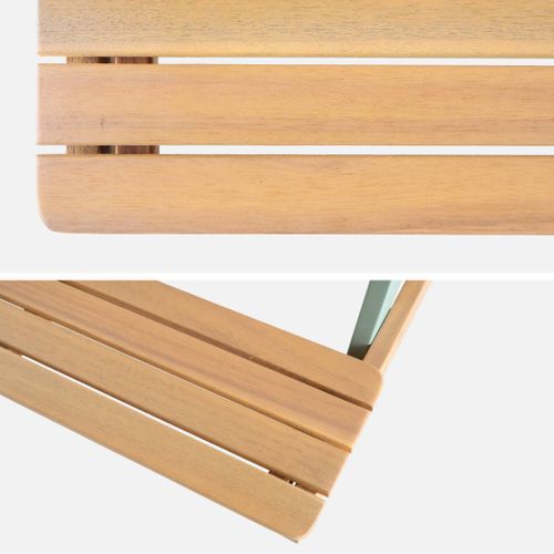 Table De Pique-nique. Salon De Jardin Enfant Bois D'acacia + 2 Places Couleur Teck Clair Et Vert De