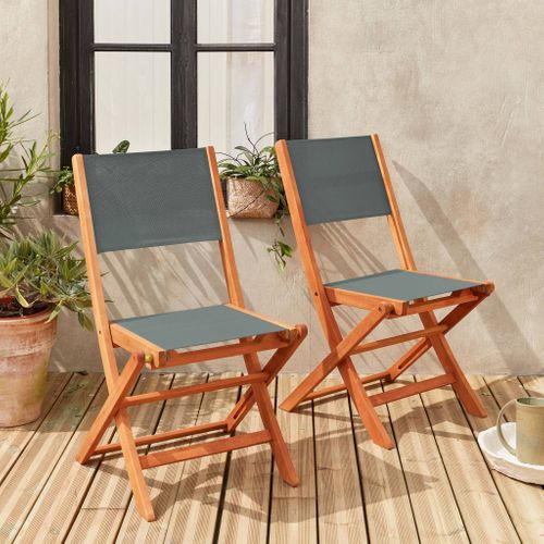 Chaises De Jardin En Bois Et Textilène - Almeria Kaki- 2 Chaises Pliantes En Bois D'eucalyptus