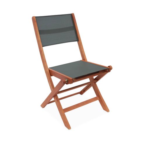 Chaises De Jardin En Bois Et Textilène - Almeria Kaki- 2 Chaises Pliantes En Bois D'eucalyptus