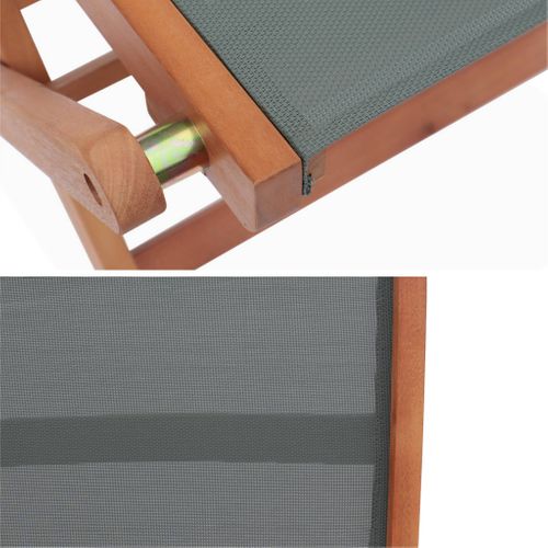 Chaises De Jardin En Bois Et Textilène - Almeria Kaki- 2 Chaises Pliantes En Bois D'eucalyptus