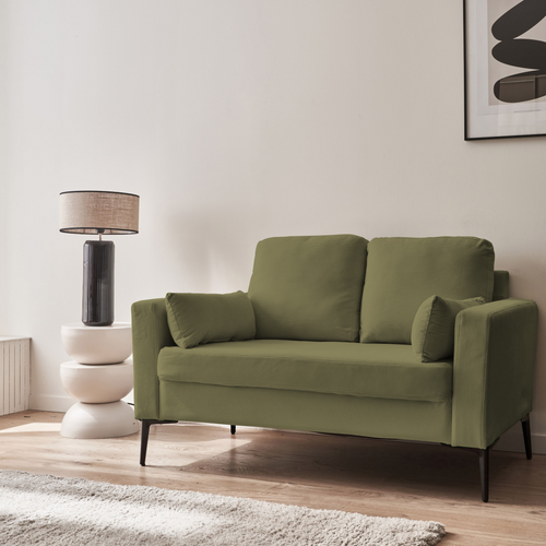Canapé En Velours Côtelé Kaki Foncé - Bjorn - Canapé 2 Places Fixe Droit Pieds Métal
