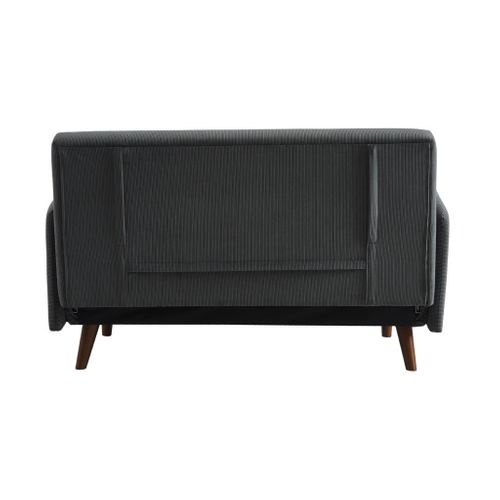 Canapé Convertible 2 Places Scandinave Velours Côtelé Gris Foncé - Panam - Pieds Bois. Banquette.