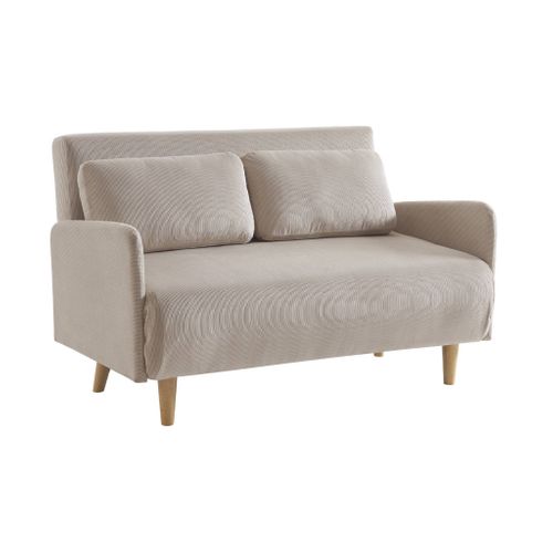 Canapé Convertible 2 Places Scandinave Velours Côtelé Beige - Panam - Pieds Bois. Banquette.