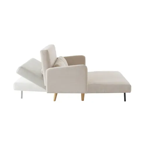 Canapé Convertible 2 Places Scandinave Velours Côtelé Beige - Panam - Pieds Bois. Banquette.