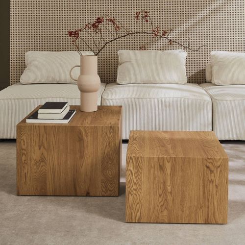 Lot De 2 Tables Basses Carrées Effet Chêne Sylva L 58 X L 58 X H 40cm / L 50 X L 50 X H 33cm