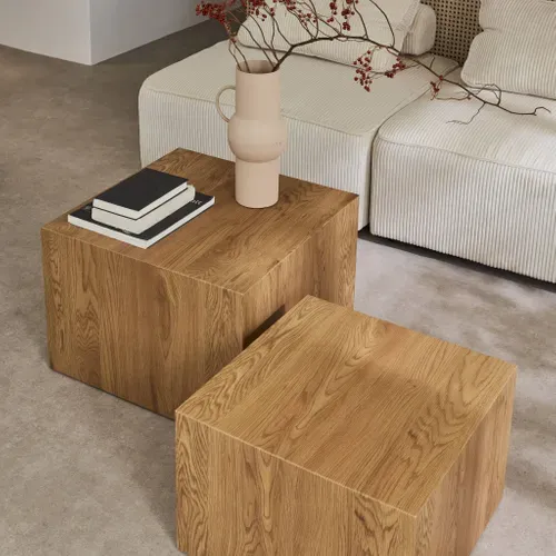 Lot De 2 Tables Basses Carrées Effet Chêne Sylva L 58 X L 58 X H 40cm / L 50 X L 50 X H 33cm