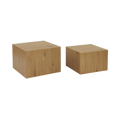 Lot De 2 Tables Basses Carrées Effet Chêne Sylva L 58 X L 58 X H 40cm / L 50 X L 50 X H 33cm