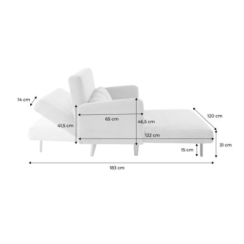 Canapé Convertible En Velours Côtelé - Panam - 2 Places Scandinave. Pieds Bois. Blanc. Banquette.