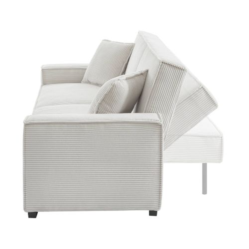 Canapé Convertible 3 Places Blanc Crème Velours Côtelé L 231 X P 96.5 X H 80cm