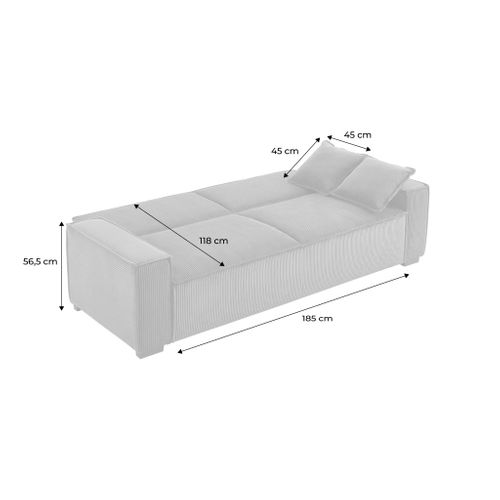 Canapé Convertible 3 Places Gris Foncé Velours Côtelé L 231 X P 96.5 X H 80cm