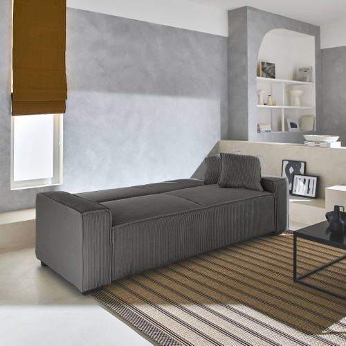 Canapé Convertible 3 Places Gris Foncé Velours Côtelé L 231 X P 96.5 X H 80cm