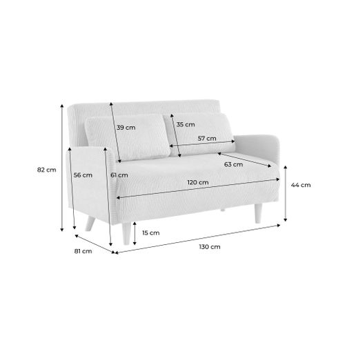 Canapé Convertible En Velours Côtelé - Panam - 2 Places Scandinave. Pieds Bois Foncé. Gris Foncé.